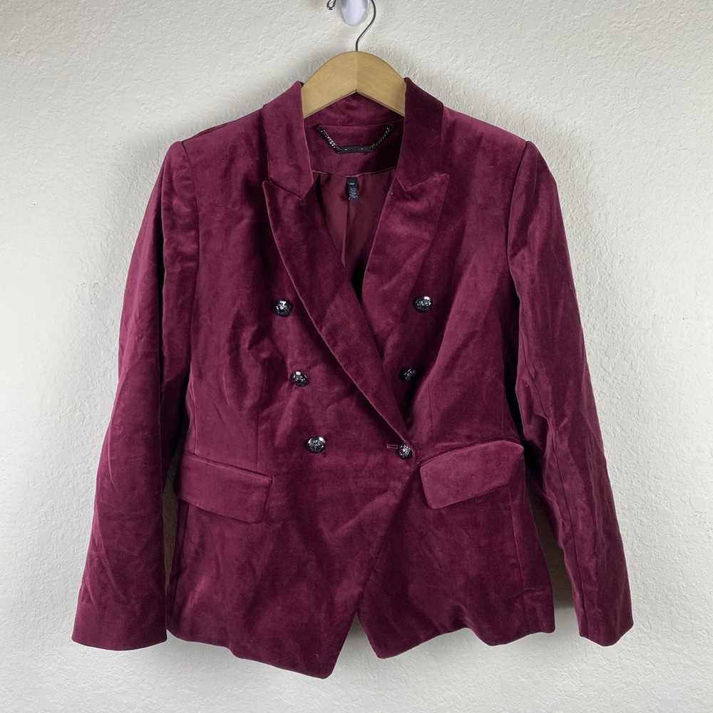 WHBM Studio Blazer Petite 8 8p Red Career Double Breasted Military Velvet Preppy